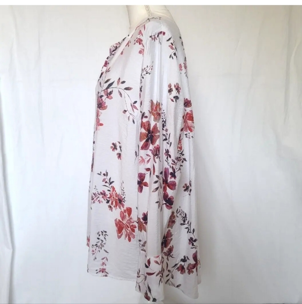J. Jill White Red Floral Long Sleeve Blouse Top Large - Picture 4 of 5